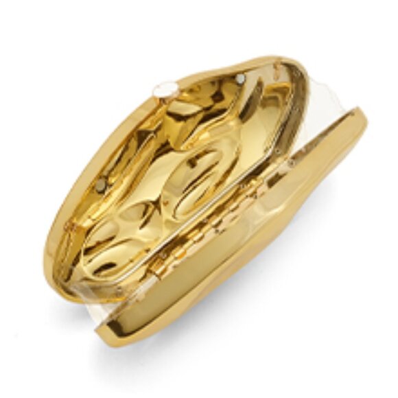 Neiman Marcus Gold Geometric Acrylic Clutch with Removable Chain